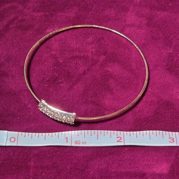 Minimalist Rose Gold-Tone Thin Bangle Bracelet W/ Pavé CZ Cluster Bar Accent 8" - Picture 6 of 6